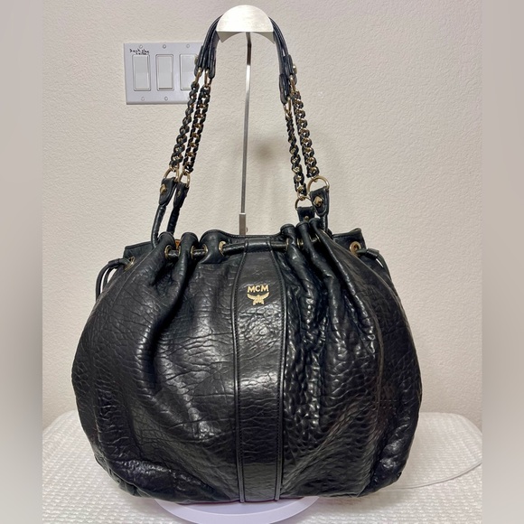 MCM (Made in Italy) Black Leather with Suede Interior Bag - Picture 1 of 8